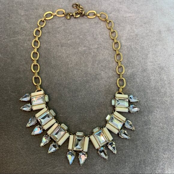 J. Crew Cream clear rhinestone gem jewel embellished necklace - Picture 4 of 6